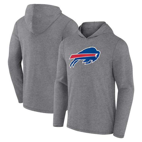 Men's Buffalo Bills Heather Gray Primary Logo Long Sleeve Hoodie - Click Image to Close